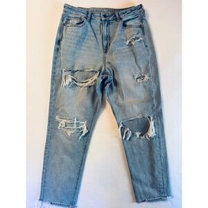 American Eagle Mom Jeans Size 10 Light‎ Wash Ripped Distressed Destroyed Denim
